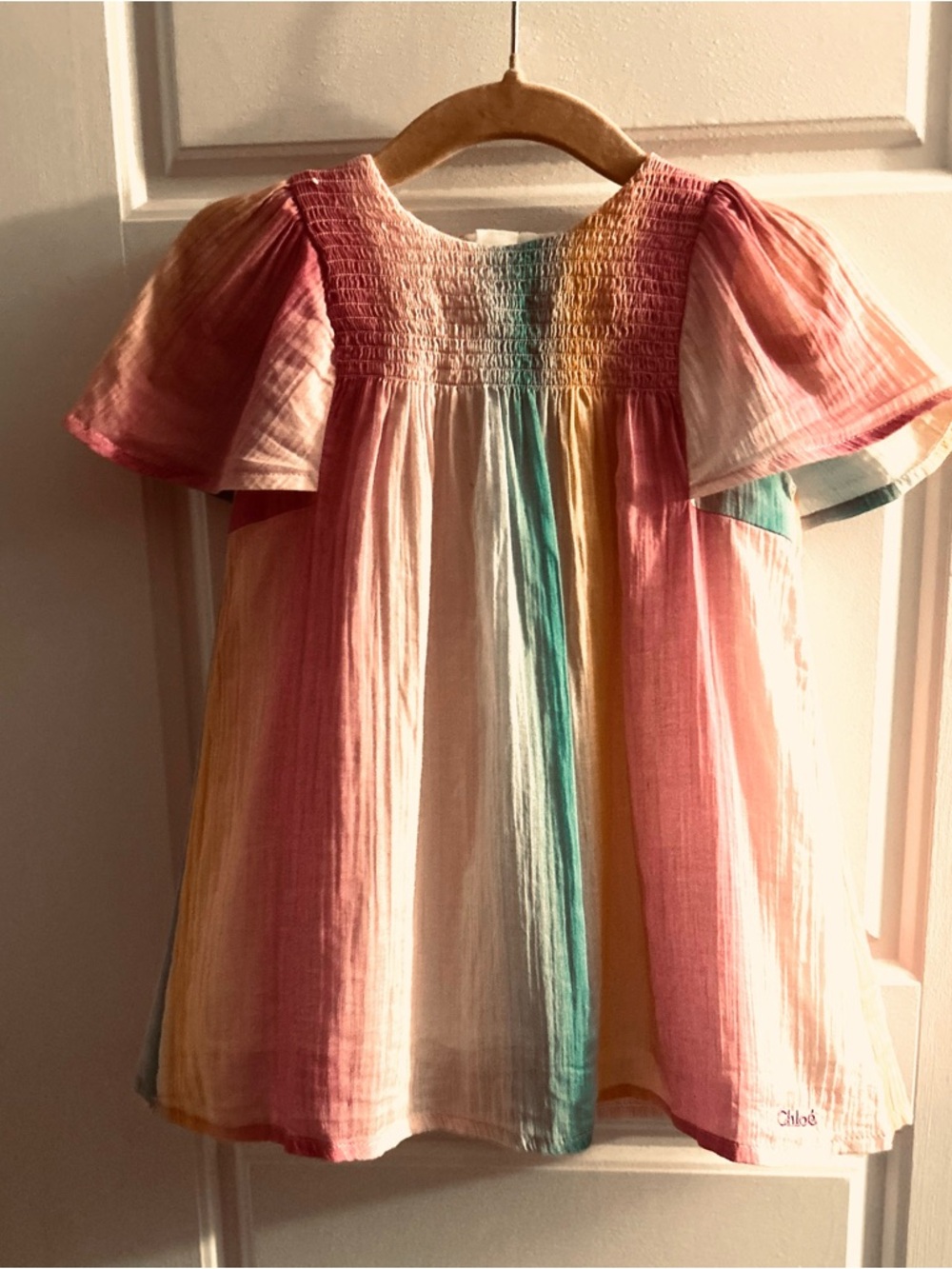 Chloé Baby Girl Smocked Rainbow Stripe Cotton Dress 12M NWOT